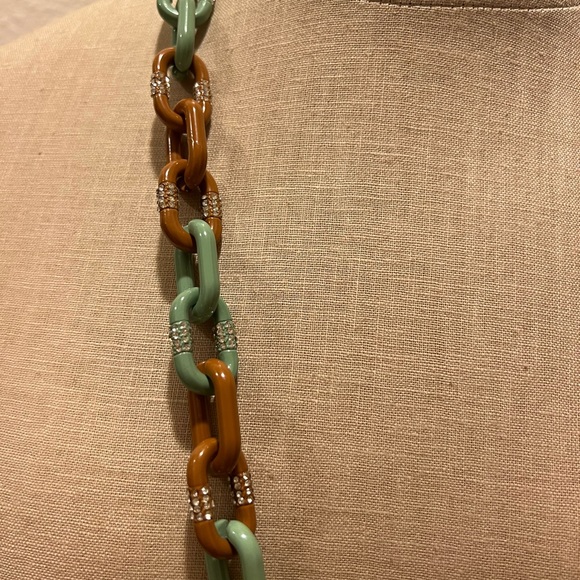 J.Crew Turquoise and Tan 32 Inch Link Necklace with Clear Crystals - Picture 5 of 5